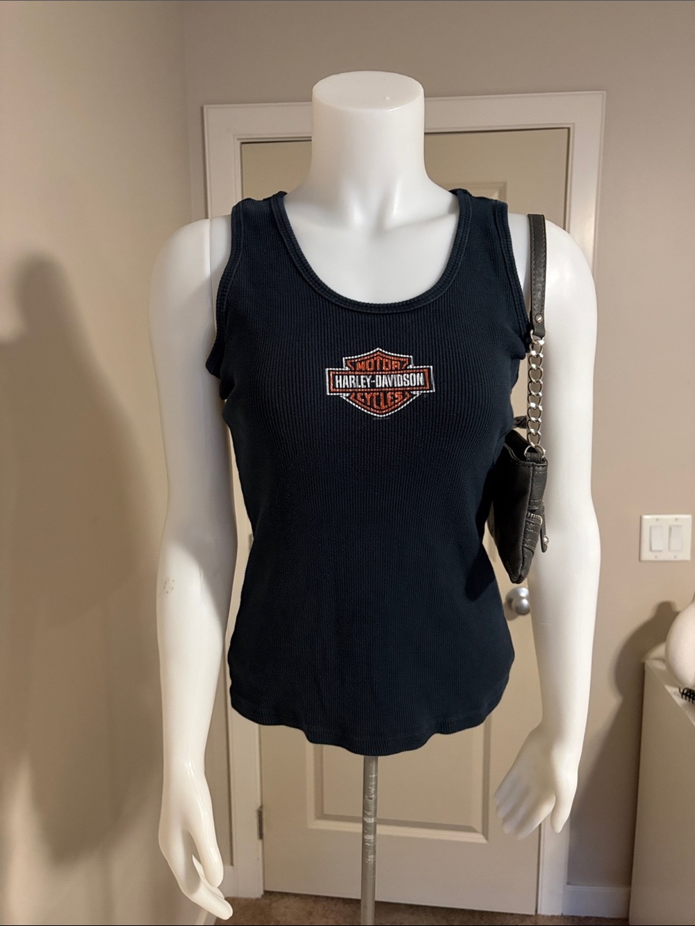 2006 Harley-Davidson Women's Black Ribbed Tank with Glittery Orange Logo
